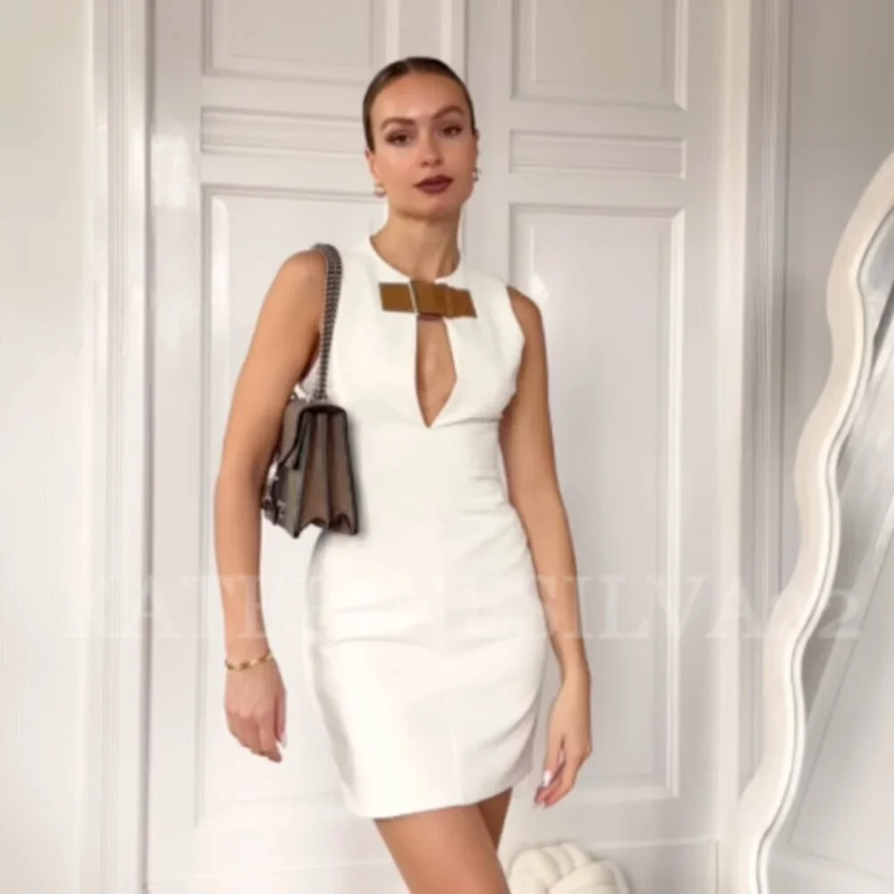 Zara Cream Mini Dress with Brown Belt - Picture 9 of 13